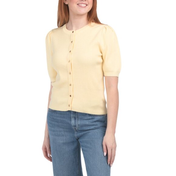 MARLED Impala Baby Ribbed Puff Shoulder Short Sleeve Cardigan - Picture 1 of 2